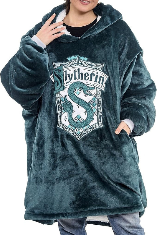 Harry Potter: Unisex Slytherin Oversized Blanket Hoodie - Comfortable Sherpa fleece lining and pockets