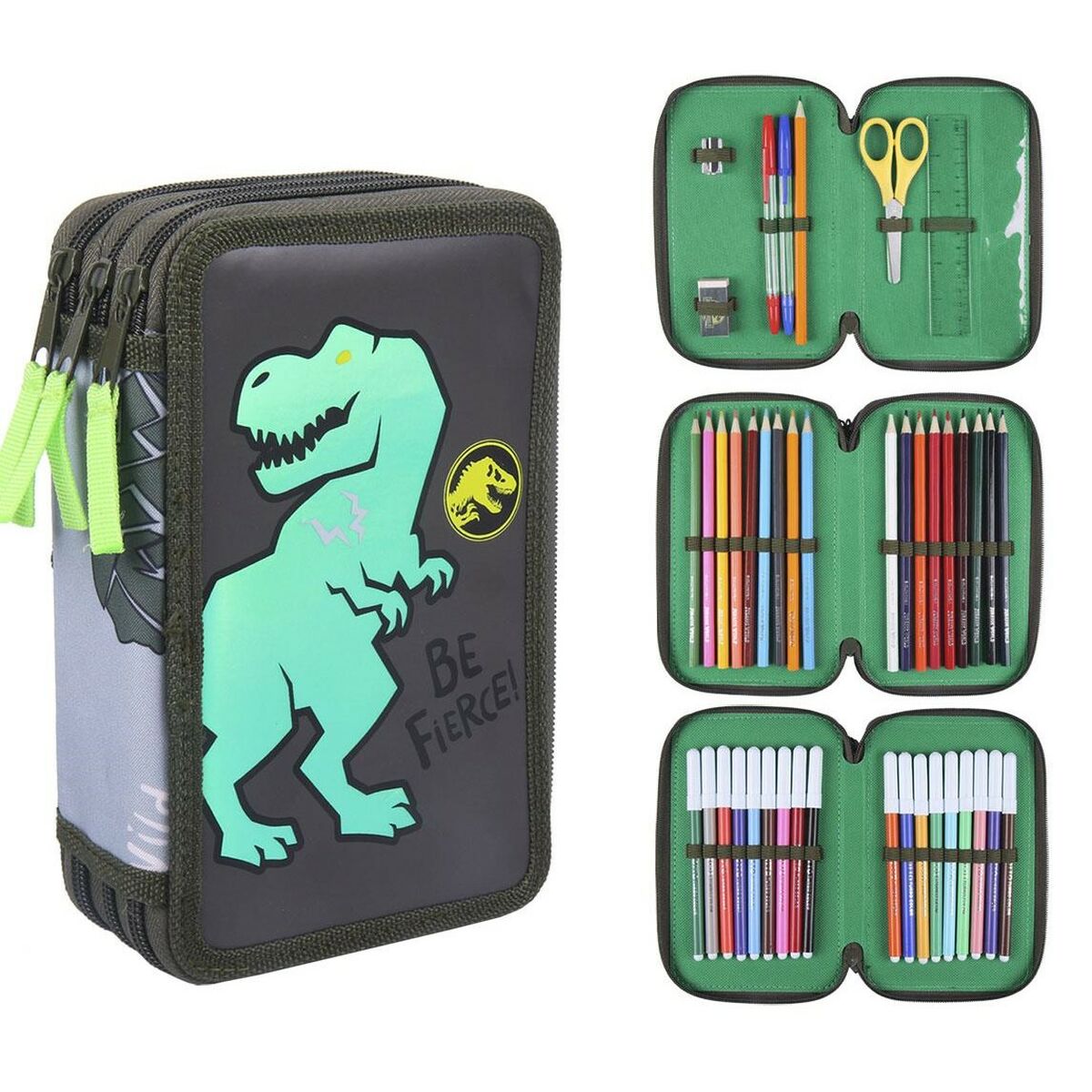 School Case with Accessories Jurassic Park School Case Dark green