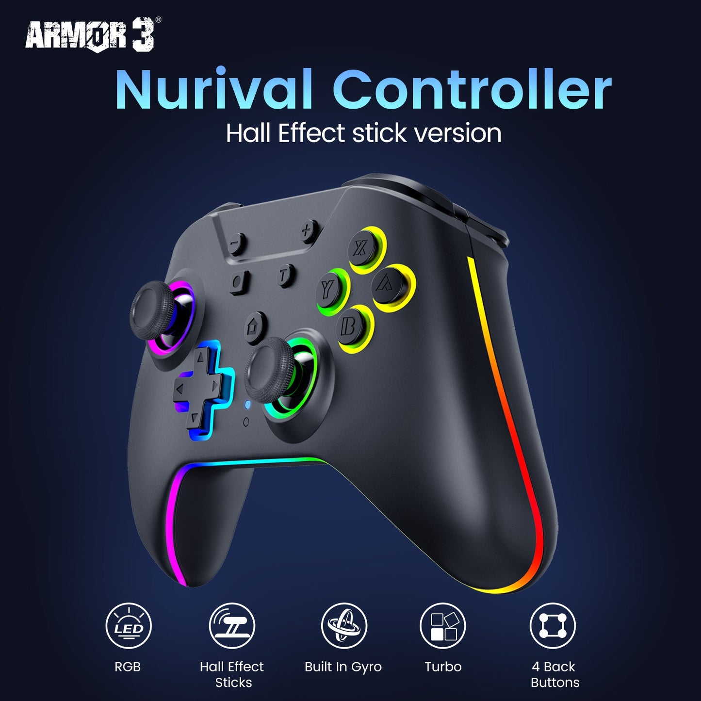 Hyperkin NuRival Nintendo Switch RGB LED Wireless Controller - Black