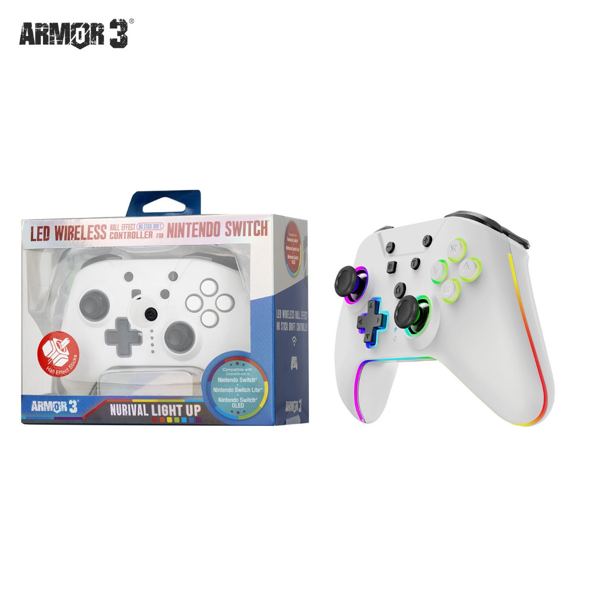 Hyperkin NuRival Nintendo Switch RGB LED Wireless Controller - White