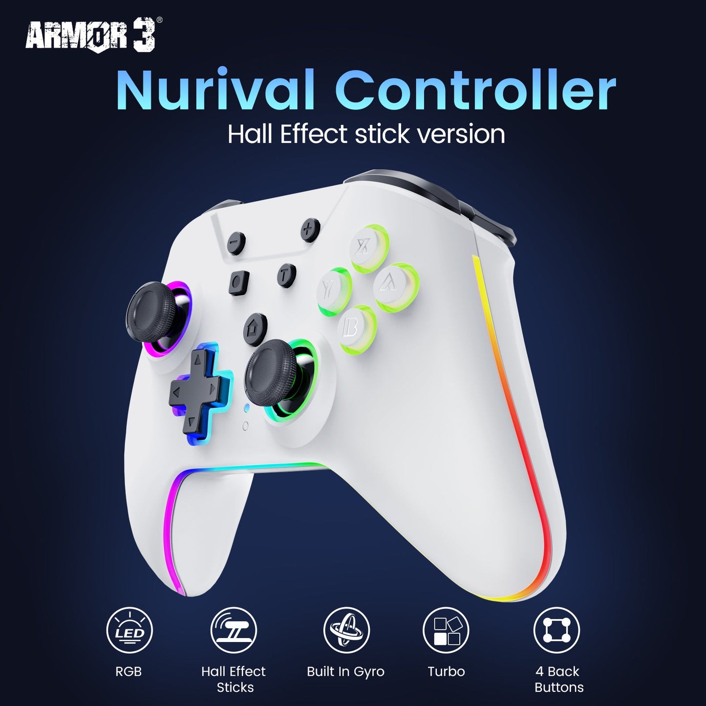 Hyperkin NuRival Nintendo Switch RGB LED Wireless Controller - White