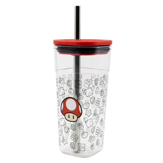 AC CUBE TUMBLER (WITH STAINLESS STEEL STRAW) 540 ML SUPER MARIO